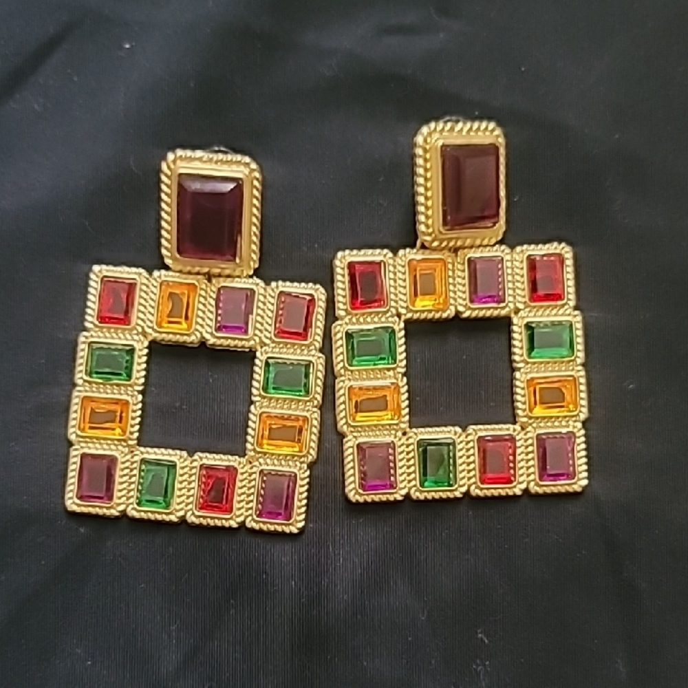 Large Multicolor Square Earrings - image 2